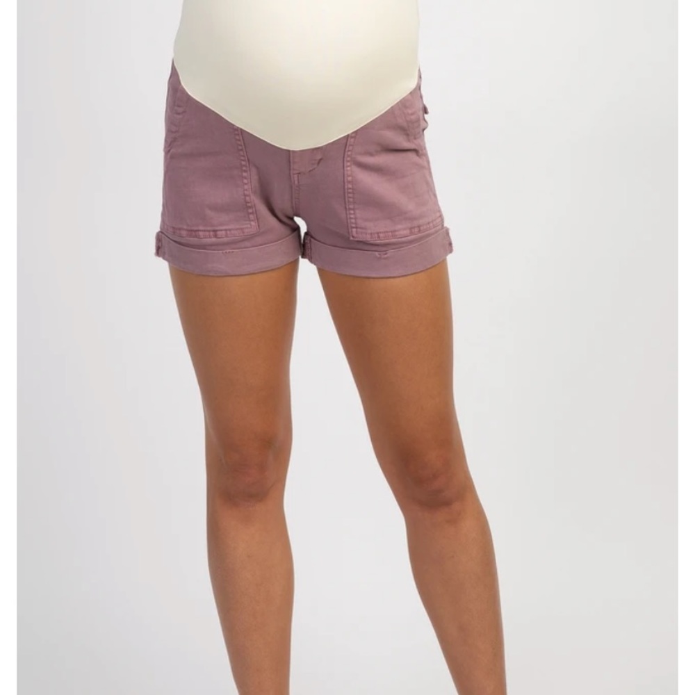 Pink Blush Mauve Cuffed Maternity Shorts
